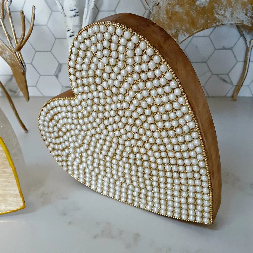NEW! WEDDING Bridal SHOWER PEARL Encrusted HEART DECOR